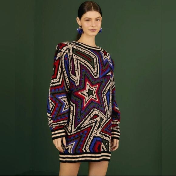 NWT Farm Rio Mystic Trip Oversized Wool Blend Sweater Knit Mini Dress Size XL - Picture 1 of 11